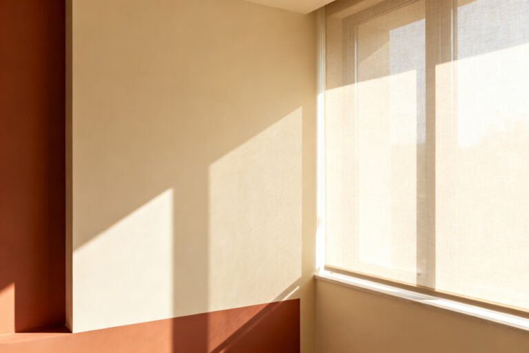 Warm daylight filtering through light-filtering window shades